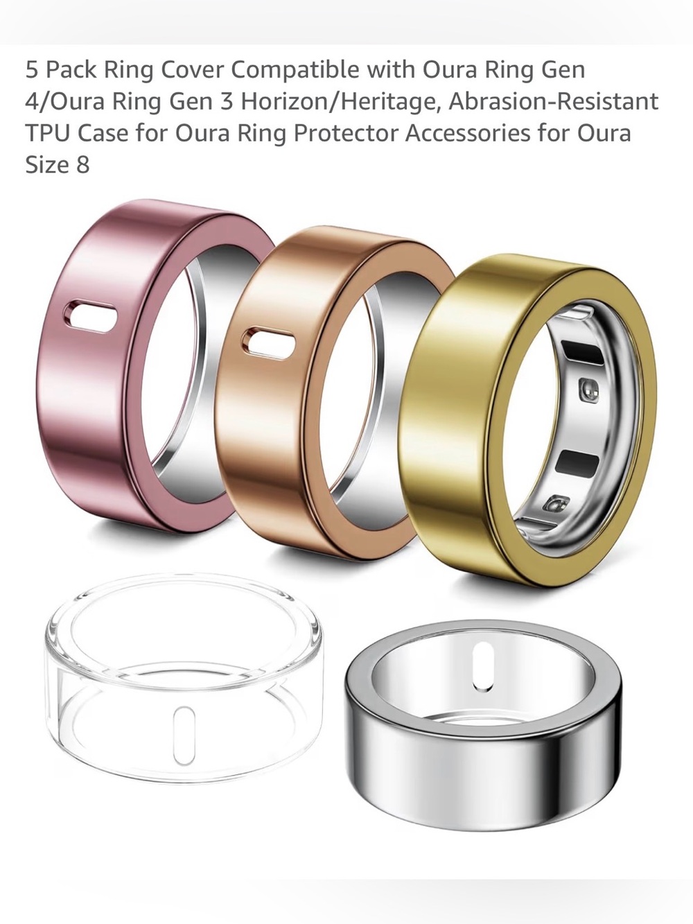 NIB - Protective Oura Ring Covers-Rose Gold, Gold, Clear, Silver (Size 8)